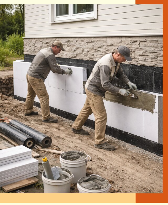 Утепление фундамента снаружи в Глазове от 4285 руб. за м² | ТепломастерГлз