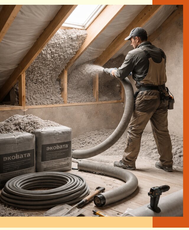 Утепление мансарды эковатой в Глазове от 2245 руб/м2 — монтаж, задувка, цена | ТепломастерГлз