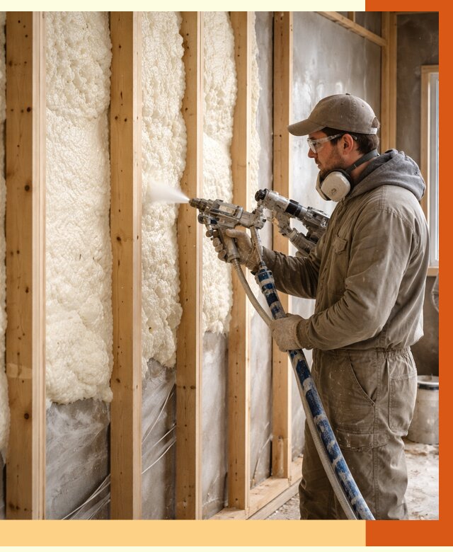 Утепление каркасной стены ППУ в Глазове от 4336 руб./м2 под ключ | ТепломастерГлз