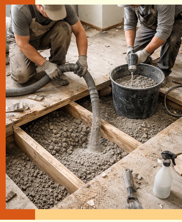 Заполнение пустот пола в Глазове полиуретаном и пенополистиролом