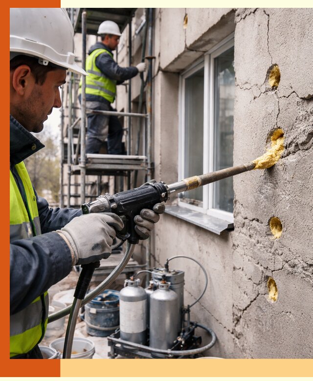 Заполнение пустот в фасаде и утепление стен в Глазове