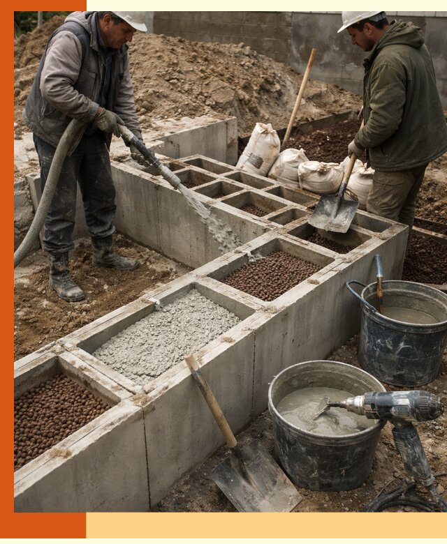 Заполнение полостей фундамента в Глазове герметичным утеплением и повышением прочности