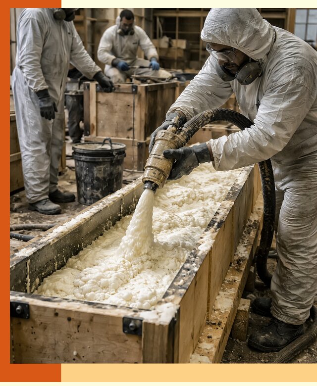 Заливка пенополиуретана в формы для утепления в Глазове